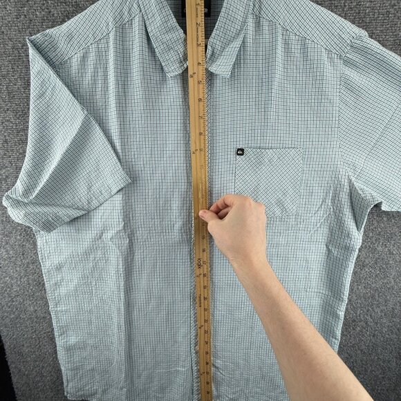 Quiksilver Black Blue XL Short Sleeve Check Rayon Polyester Streetwear Shirt Men - Picture 3 of 11